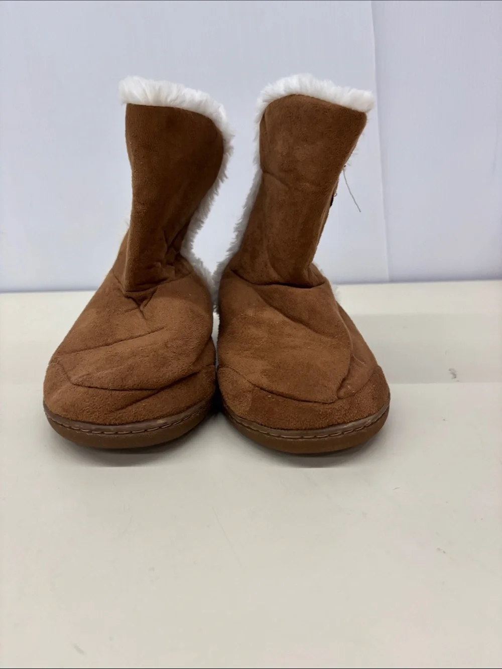 Women's Faux-Suede Winter Boot with Plush White Lining - Brown